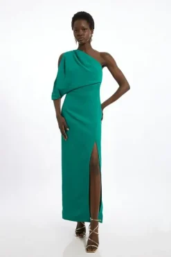 Compact Stretch Viscose One Shoulder Maxi Dress