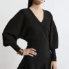 Compact Wool Look V Neck Batwing Knit Sweater