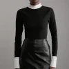 Contrast Collar Jersey Power Mesh Bodysuit