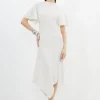 Cotton Blend Angel Sleeve Asymmetric Hem Knit Dress