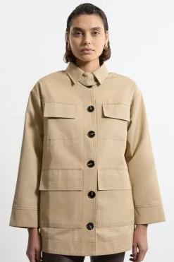Cotton Contrast Lining Pocket Detail Coat
