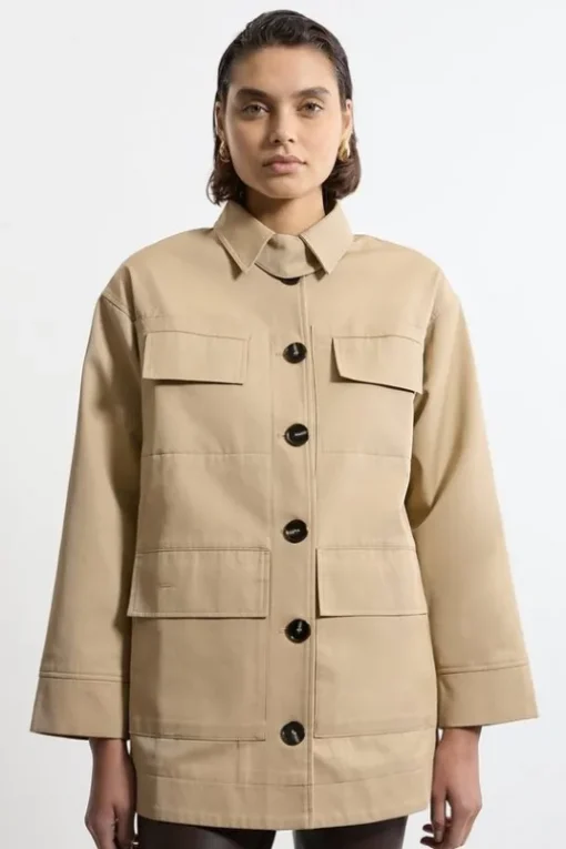 Cotton Contrast Lining Pocket Detail Coat