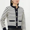 Cotton Cropped Knit Boxy Striped Cardigan