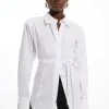 Cotton Poplin Waist Detail Longline Woven Shirt