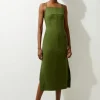 Cotton Sateen Utility Woven Column Midi Dress