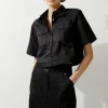 Cotton Sateen Woven Cargo Crop Shirt