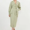 Cotton Sateen Woven Midi Shirt Dress