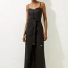 Cotton Top Stitch Pleated Woven Jumpsuit