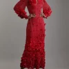 Crystal Embellished Applique Woven Maxi Dress