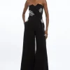 Crystal Embellished Bandeau Wrap Tailored Wide Leg Contrast Jumpsuit