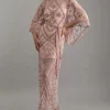Crystal Embellished Kimono Sleeve Woven Maxi Dress