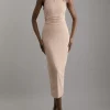 Crystal Embellished Power Mesh Jersey Midi Dress