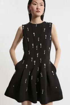Crystal Embellished Premium Scuba Jersey Mini Dress