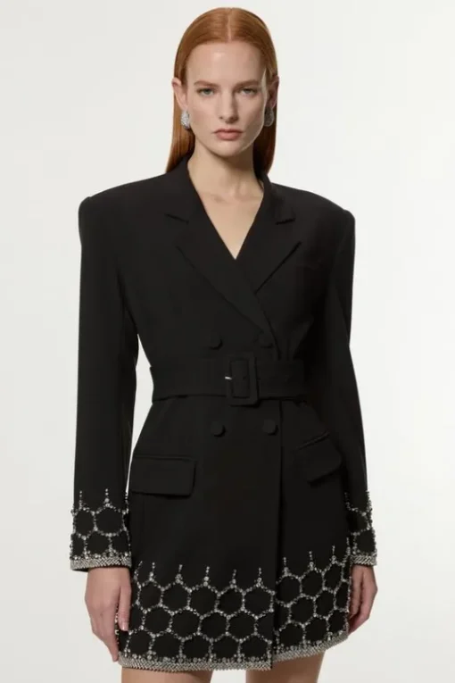 Crystal Embellished Tailored Blazer Mini Dress