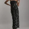 Crystal Embellished Textured Jacquard Bandeau Tailored Midaxi Dress