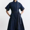 Denim Pleated Hem Biker Dress