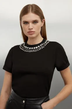 Diamante Trim Cotton T-Shirt