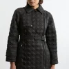 Diamond Quilted Belted Short Puffer Trench Jacket