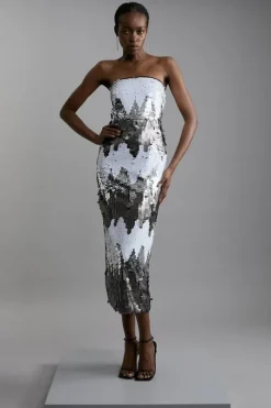 Disc Sequin Bandeau Woven Midi Dress