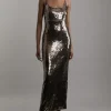 Disc Sequin Strappy Woven Midi Dress