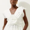 Drama Pleat Ruffle Rosette Woven Top