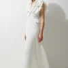 Drama Pleat Ruffle Rosette Woven Maxi Dress