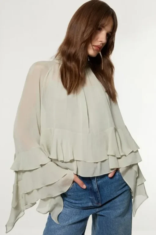 Drama Ruffle Viscose Georgette Woven Blouse