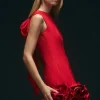Drama Taffeta Rosette Woven Mini Dress With Bow Detail