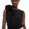 Dramatic Rosette Slinky Jersey Top
