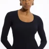 Drapey Ribbed Knit Scoop Neck Top