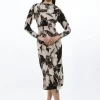 Ecru Floral Keyhole Printed Woven Viscose Midaxi Dress
