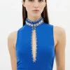 Embellished Detail Drapey Crepe Jersey Bodysuit