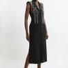Embellished Detail Plunge Collared Woven Maxi Dress