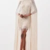 Embellished Fringe Caped Woven Mini Dress