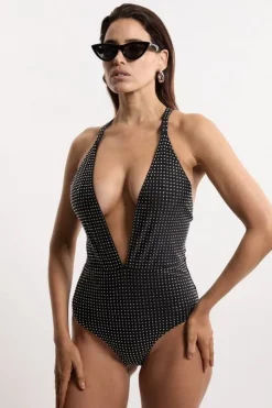 Embellished Plunge Swimsuit