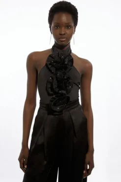 Embellished Rosette Jersey Bodysuit