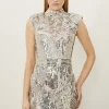 Embellished Sequin And Beaded Strong Shoulder Mini Dress