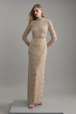 Embellished Woven Long Sleeved Maxi Dress