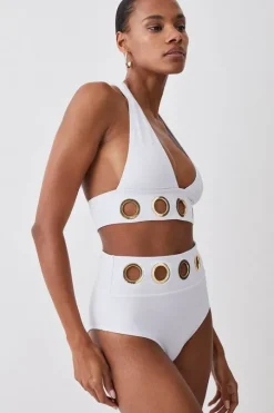 Eyelet Detail Halter Neck Bikini Set