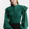 Eyelet Woven Blouse With Guipure Trim