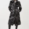 Faux Fur Pu Panelled Abstract Belted Coat