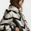 Faux Fur Pu Panelled Stripe Belted Cropped Jacket