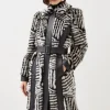 Faux Fur Pu Panelled Stripe Belted Coat