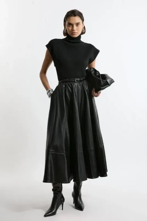 Faux Leather Full Maxi Skirt