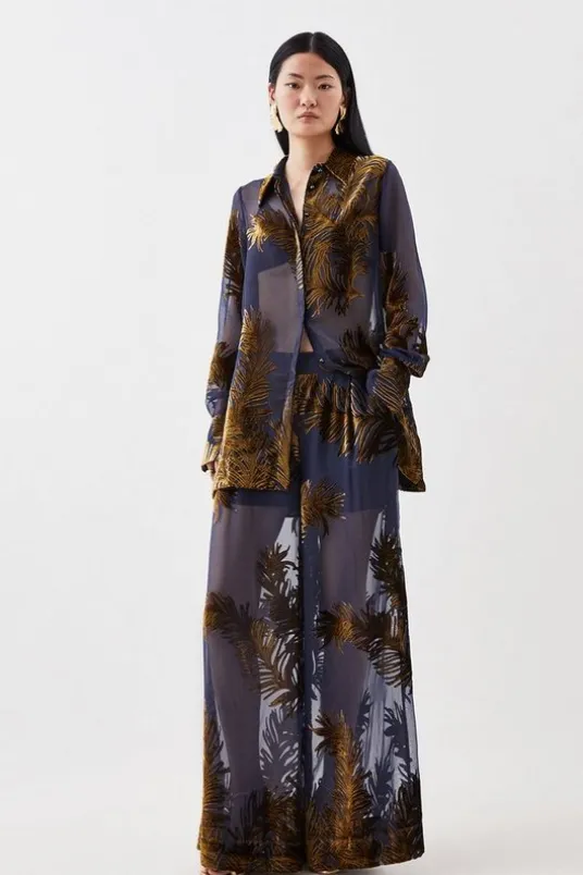 Feather Devore Woven Shirt And Trouser Set