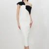 Figure Form Bandage Asymmetric Strap Knit Midi Dress