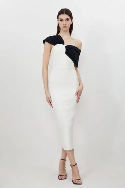 Figure Form Bandage Asymmetric Strap Knit Midi Dress