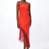 Figure Form Bandage Asymmetric Fringe Hem Knit Dress