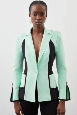 Figure Form Bandage Color Block Knit Jacket