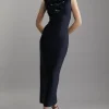 Figure Form Bandage Embellished Neck Midaxi Column Dress